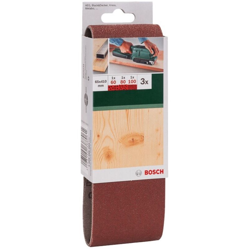 foto del prodotto 3 nastri per levigatrice a nastro grana 60 80 100 60x410mm bosch