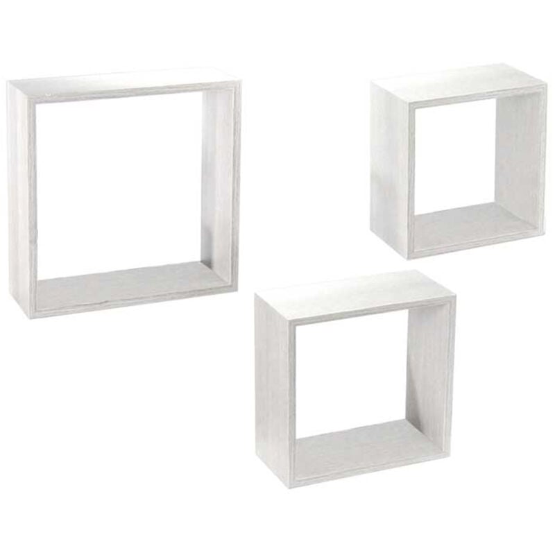 foto del prodotto 3 pensili quadrati in legno da parete in tre misure bianco legno - maury's