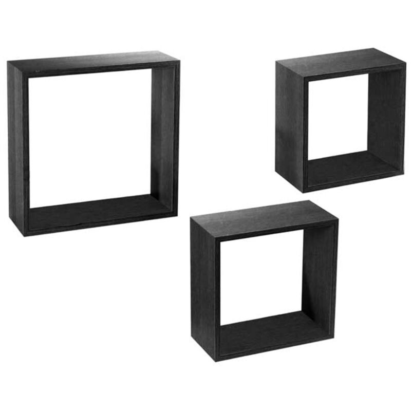foto del prodotto 3 pensili quadrati in legno da parete in tre misure con finitura nera maury s