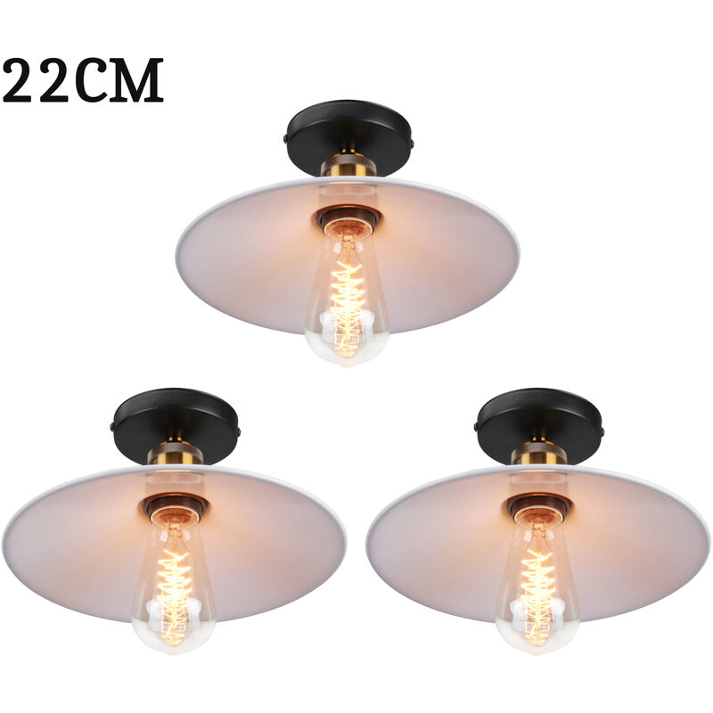 foto del prodotto 3 pezzi 22cm lampada da soffitto vintage retr e27 lampadario ferro forma di cappello per camera da letto scale soggiorno bianco