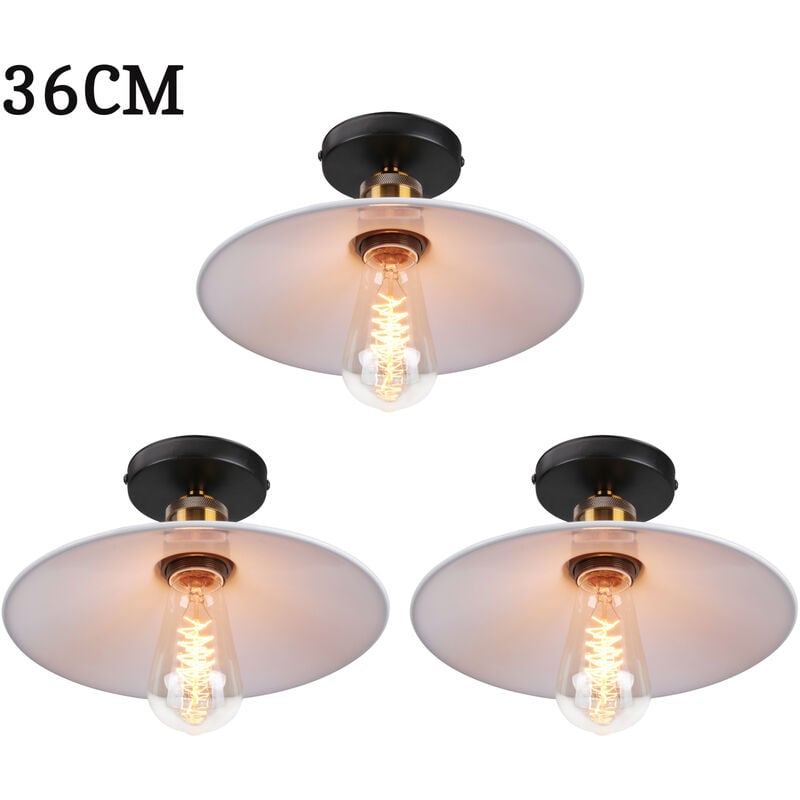 foto del prodotto 3 pezzi 36cm lampada da soffitto vintage retr e27 lampadario ferro forma di cappello per camera da letto scale soggiorno bianco