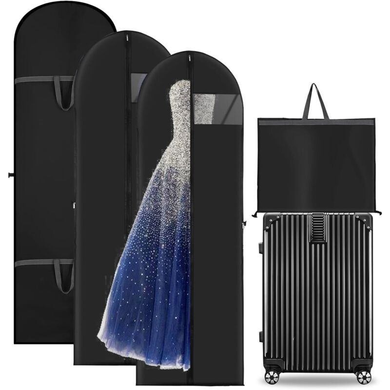 foto del prodotto 3 pezzi borse porta abiti appese, 180 x 60 cm copriabito lungo, copriabito da uomo pieghevole traspirante con 2 manici, custodia per abiti e