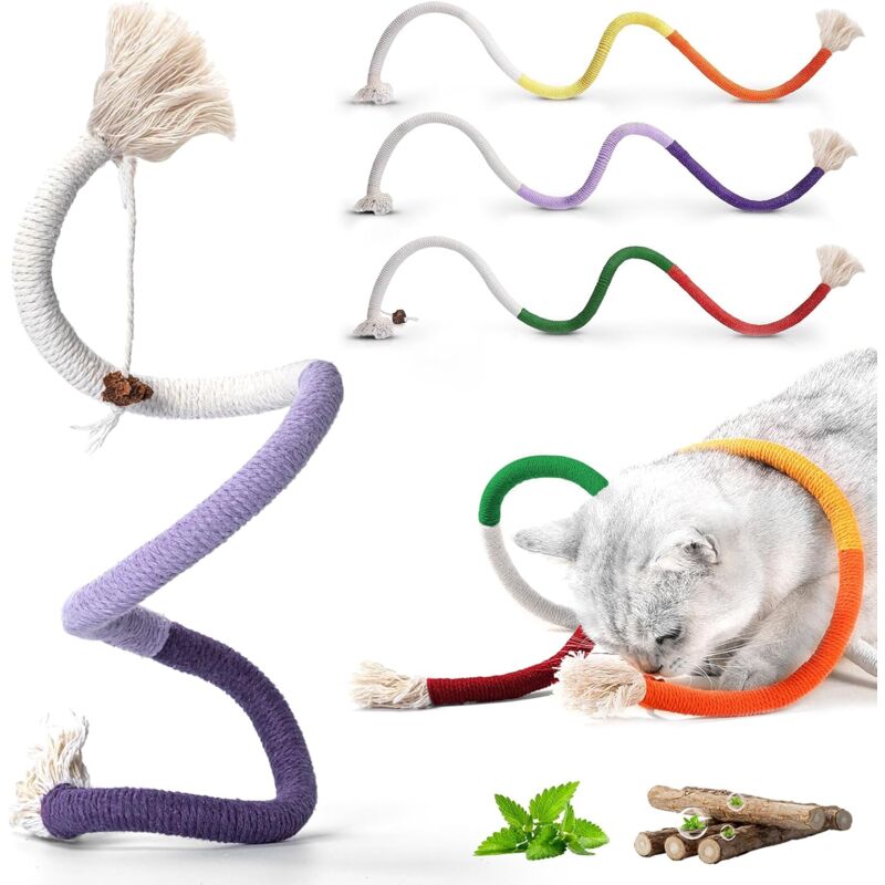 foto del prodotto 3 pezzi, giocattolo per gatti, giocattolo per dentizione gattino, giocattolo per gatti in corda da 70 cm, giocattolo da masticare per gatti,