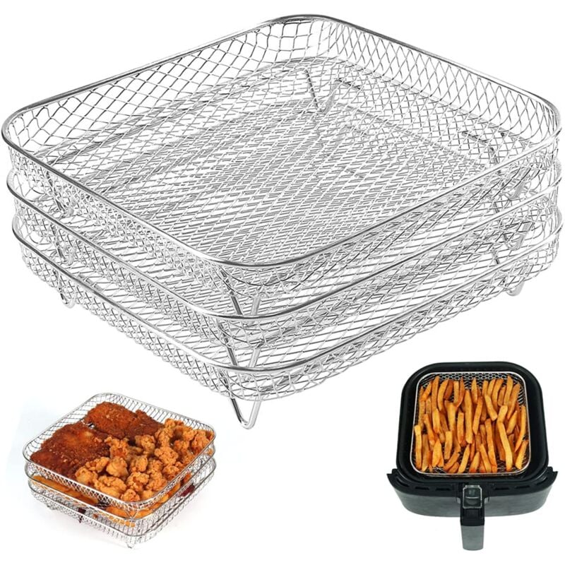 foto del prodotto 3 pezzi impilabili da 8,27 pollici torre quadrata per friggitrice ad aria griglia in acciaio inox accessori per friggitrice ad aria per barbecue,