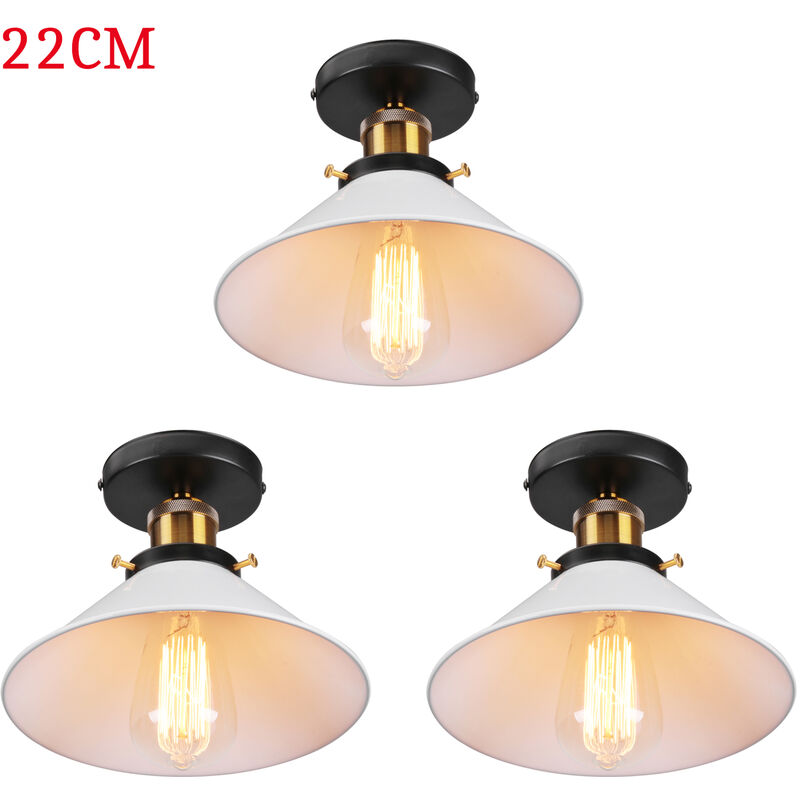 foto del prodotto 3 pezzi lampada da soffitto vintage retr lampadario industriale in ferro paralume 22cm per camera da letto, soggiorno, cucina bianco