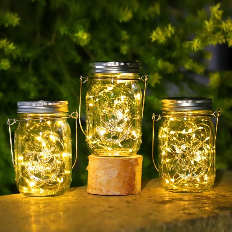 foto del prodotto 3 pezzi lanterne solari per esterni 30 led luci solari per esterni giardino, lanterna esterna impermeabile ip65, luci solari sospese in barattolo