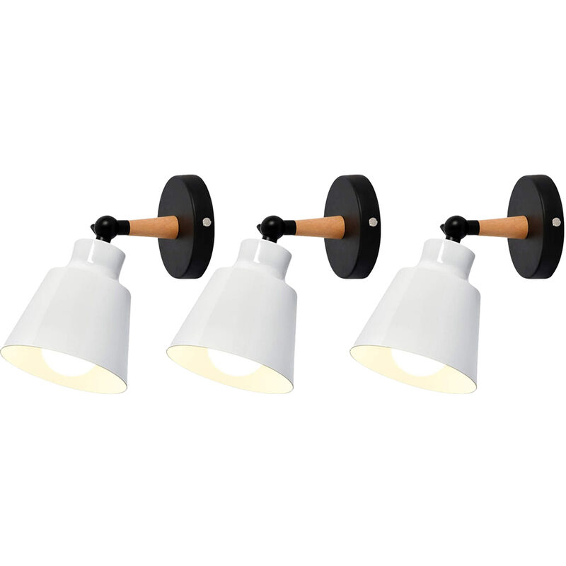 foto del prodotto 3 pezzi moderno lampada da parete per interni, paralume del cappello fatto di metallo e legno e27, applique da parete progetta macaron bianco