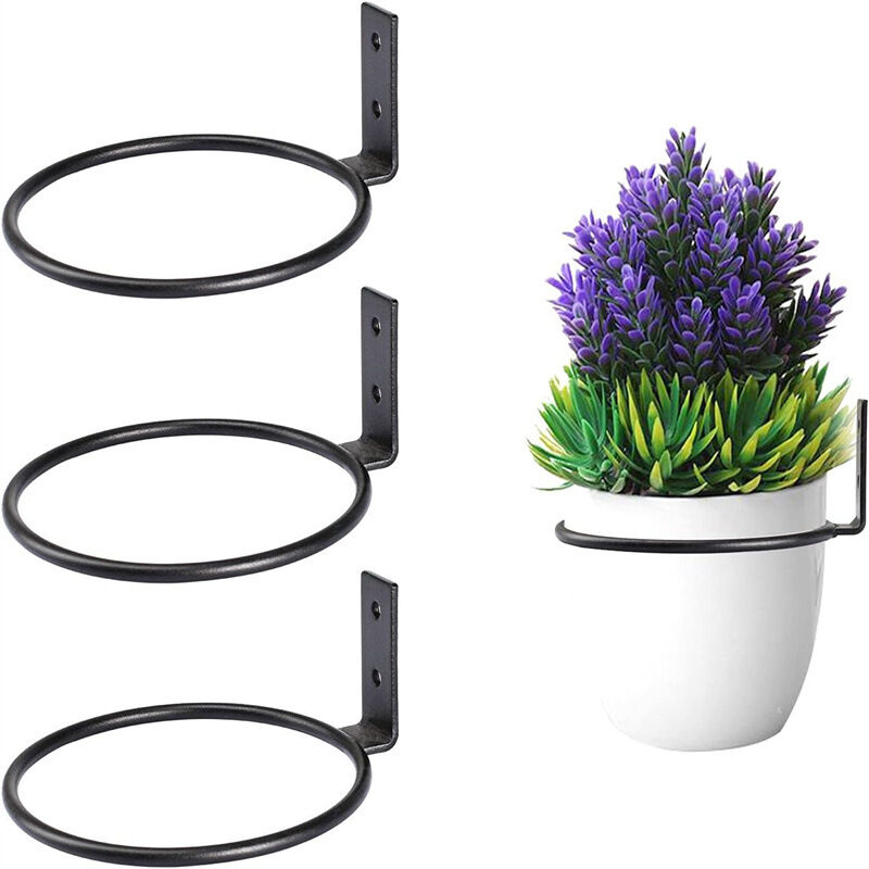 foto del prodotto 3 pezzi supporto per vaso di fiori nero diametro 15 cm supporto da parete in metallo ad anello per vaso di fiori con viti