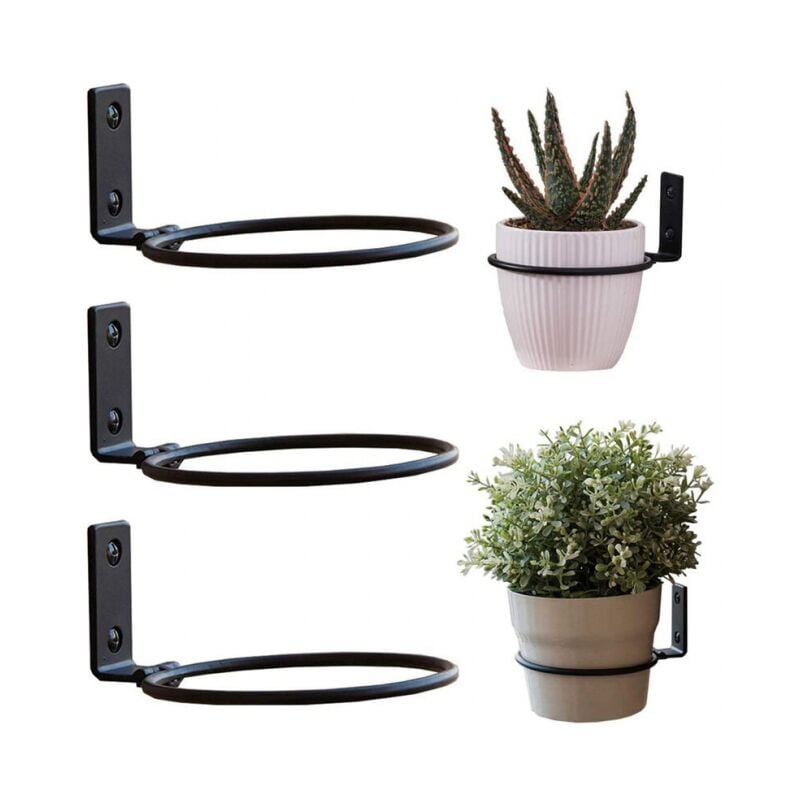 foto del prodotto 3 pezzi supporto per vaso di fiori nero diametro 15 cm supporto da parete in metallo ad anello per vaso di fiori con viti