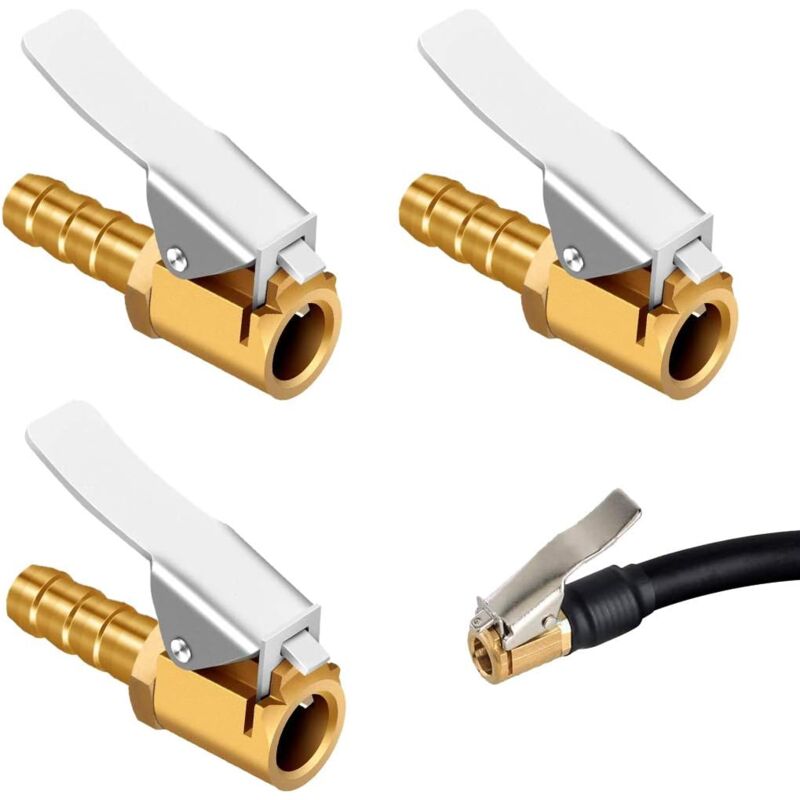 foto del prodotto 3 pezzi ugello di gonfiaggio in ottone, clip per pompa dell aria, connettore per valvola di gonfiaggio, adattatore per valvola per pneumatici auto,
