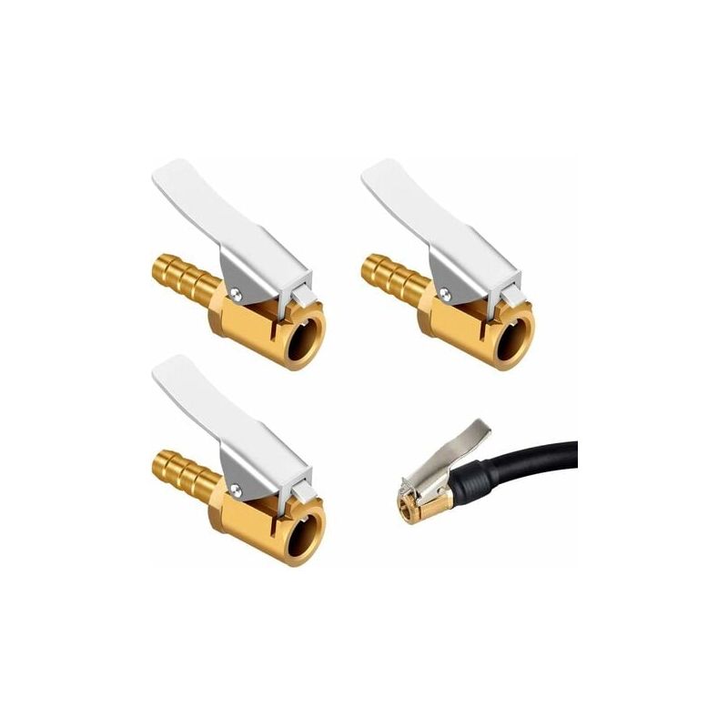 foto del prodotto 3 pezzi ugello gonfiatore in ottone, clip pompa aria, connettore valvola gonfiatore, adattatore valvola pneumatico auto, per pneumatico auto o