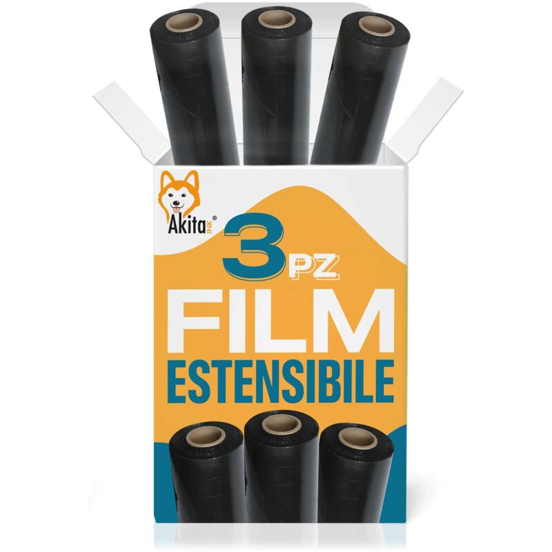 foto del prodotto 3 pz film estensibile nero multiuso per spedizioni e traslochi 2,7 kg