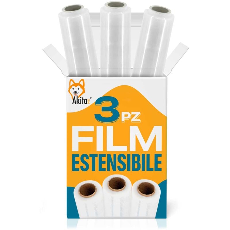 foto del prodotto 3 pz film estensibile trasparente multiuso per spedizioni e traslochi 2,4 kg