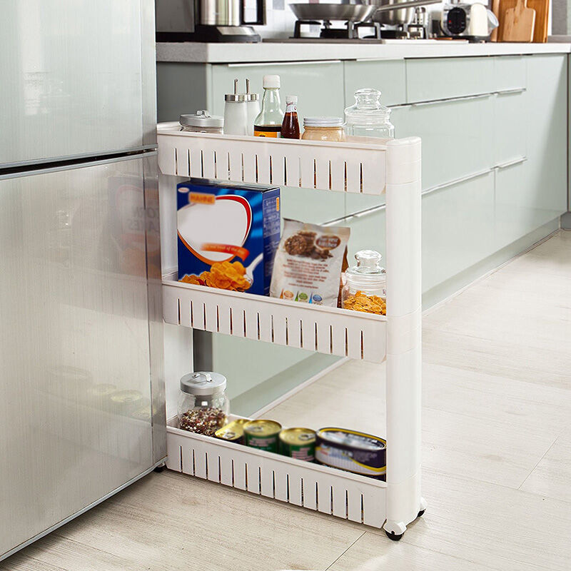 foto del prodotto 3 ripiani carrellino salvaspazio,cucina scaffale con rotelle,carrellino per il bagno 3 tier bianca
