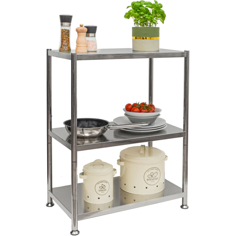 foto del prodotto 3 ripiani scaffale in acciaio inox 60kg scaffalatura metallo 61x36x82 cucina
