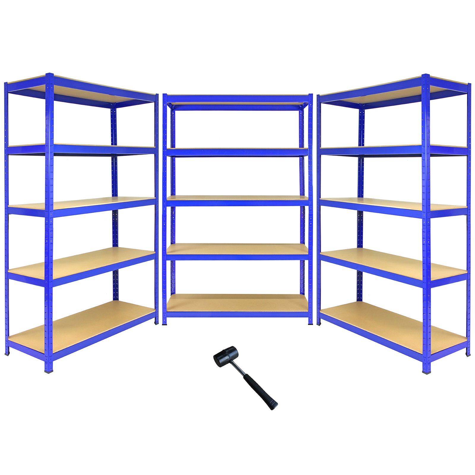 foto del prodotto 3 scaffali in acciaio senza bulloni t rax blu larghi 120cm per magazzino e box