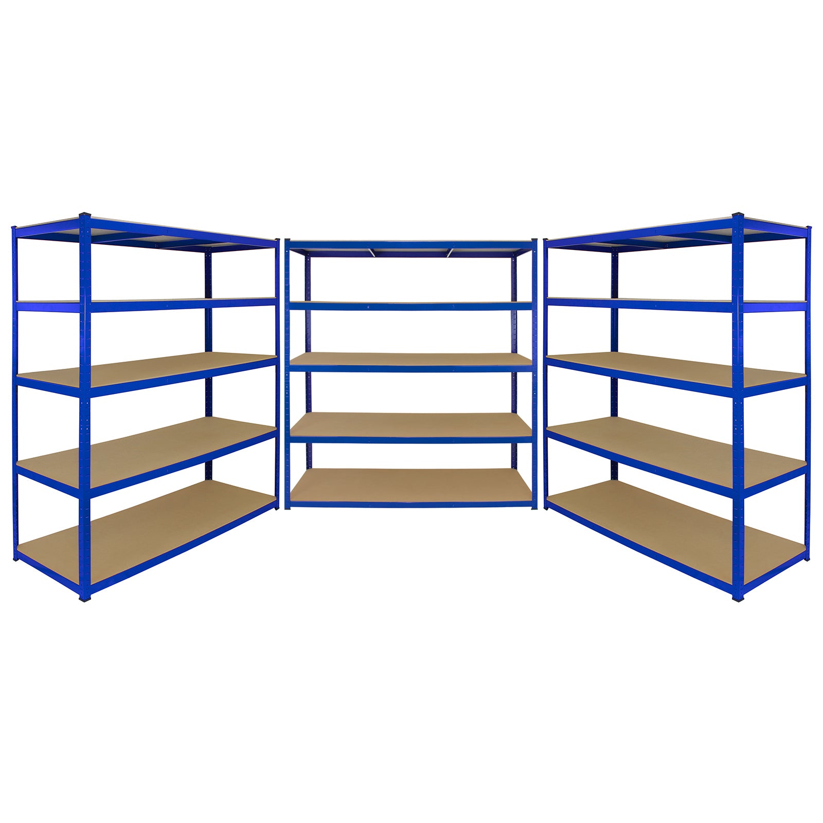 foto del prodotto 3 scaffali in acciaio senza bulloni t rax blu larghi 160cm per magazzino e box