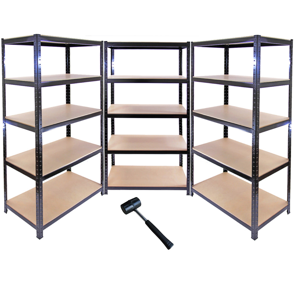 foto del prodotto 3 scaffali in acciaio senza bulloni t rax neri larghi 90cm per garage