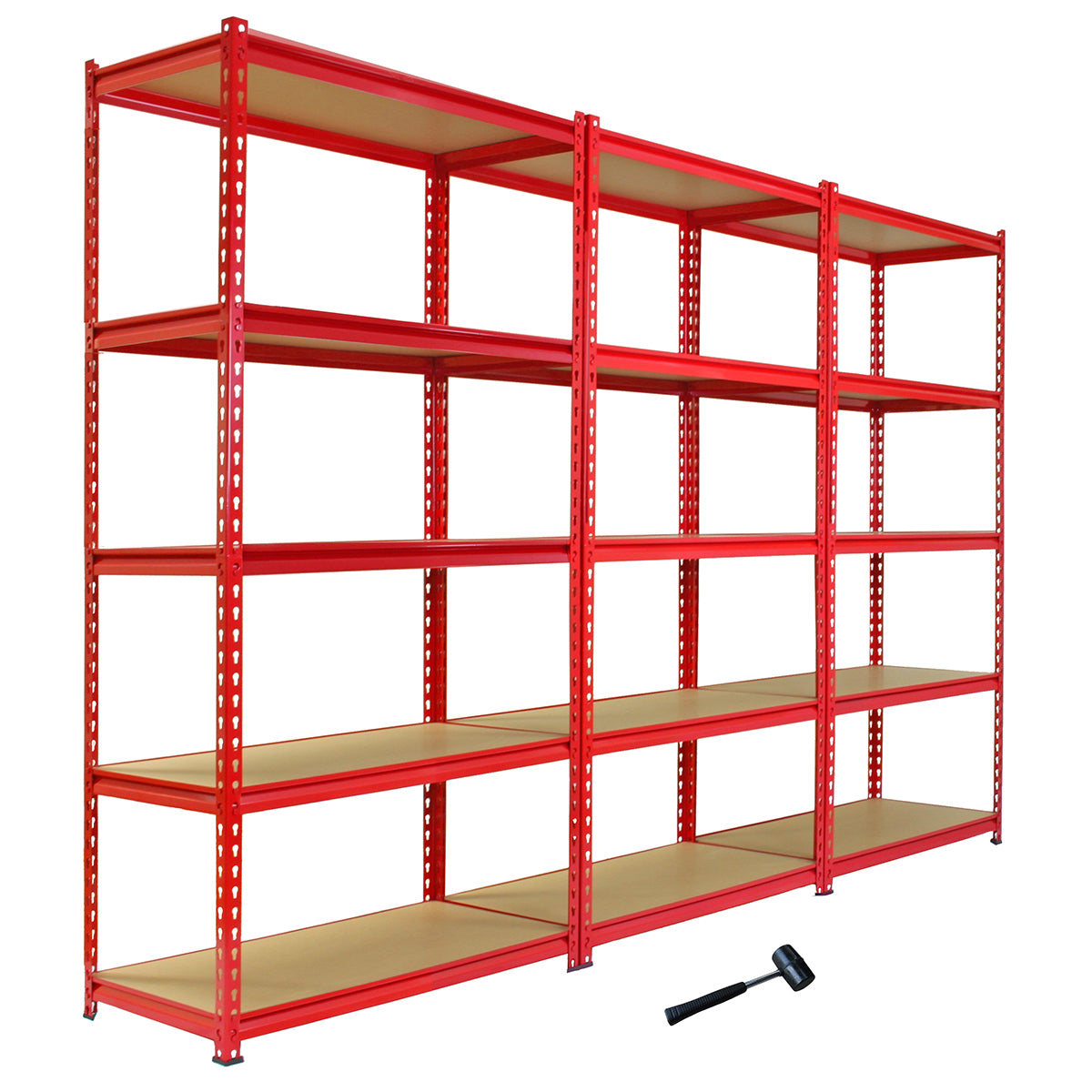 foto del prodotto 3 scaffali in acciaio senza bulloni z rax rossi 90cm x 45cm x 183cm per garage