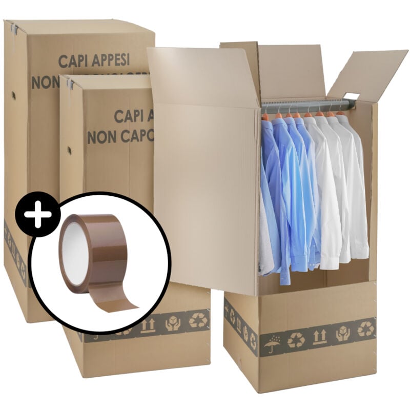 foto del prodotto 3 scatole cartone porta abiti con barra appendiabiti 50x50 cm h 120 cm nastro omaggio per trasloco armadio