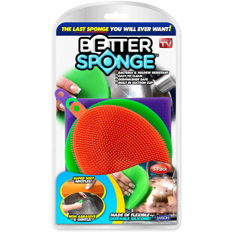 foto del prodotto 3 spugne presine multiuso con setole morbide sgrassa stoviglie elimina batteri - - trade shop traesio