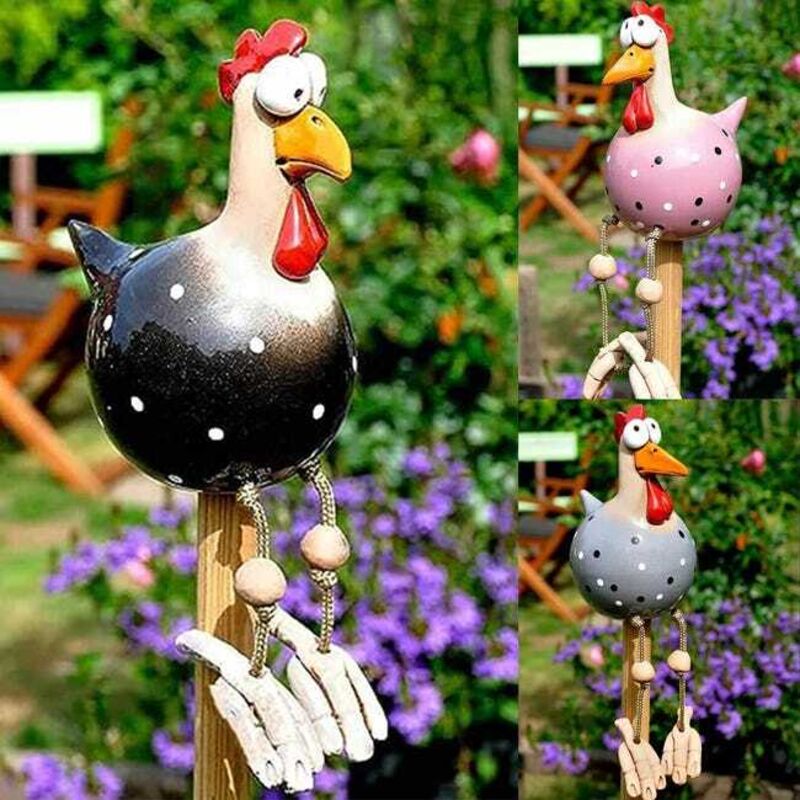 foto del prodotto 3 statua decorativa per recinzione di pollo divertente, statua di gallina da giardino all aperto, statua decorativa per ornamento di animali da