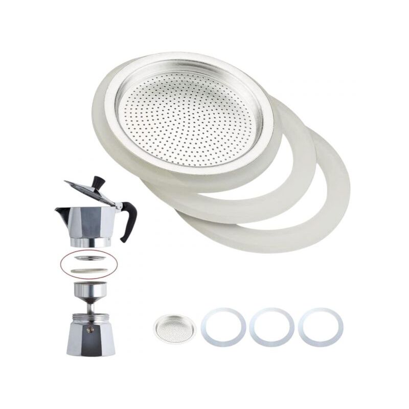 foto del prodotto 3 tazze guarnizione e filtro caffettiera universale per moka 3 tazze 53326
