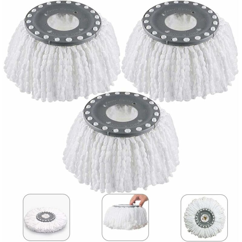 foto del prodotto 3 teste di scopa in microfibra, teste di mocio, teste rotonde di ricambio per mocio teste di mocio rotanti a 360 per mocio rotante a 360 diametro