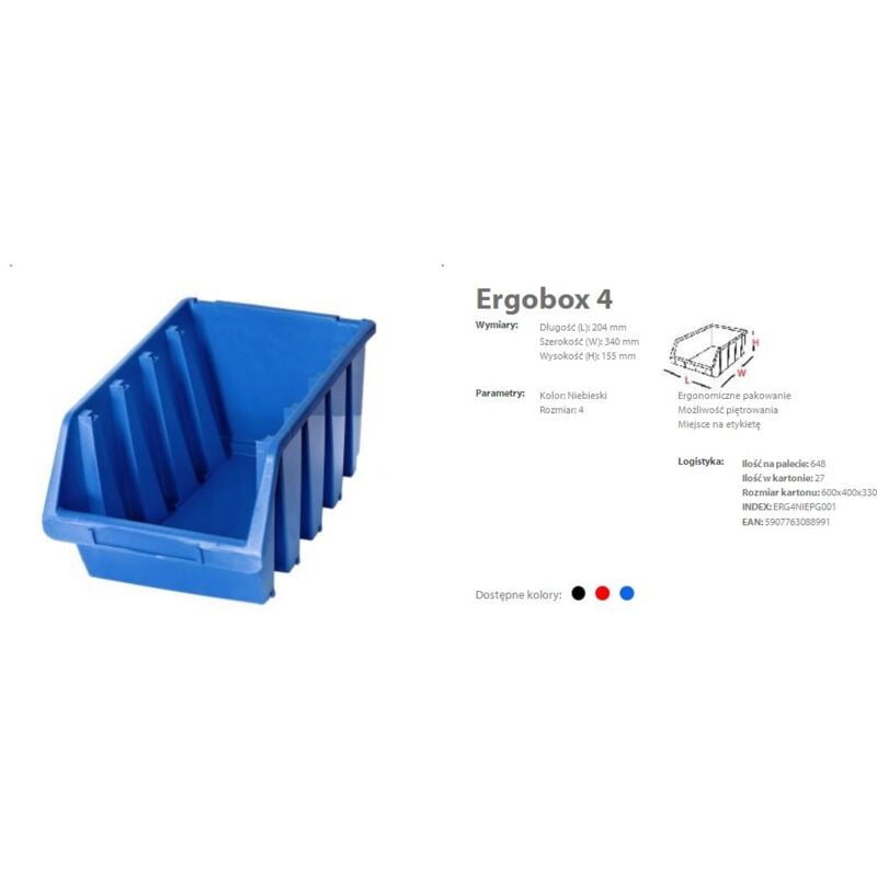 foto del prodotto 3 x cassette ergo a bec misura 4 blu chiodo a vite da officina 330 x 204 x 155