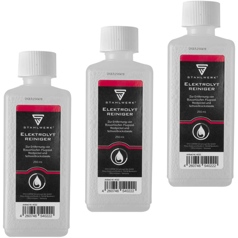 foto del prodotto 3 x detergente elettrolitico per dispositivi di pulizia dei cordoni di saldatura 250 ml stahlwerk