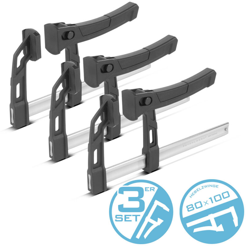 foto del prodotto 3 x morsetto a leva 80x100 mm morsetto a morsetto 100 kg forza di compressione morsetto a sgancio rapido stahlwerk
