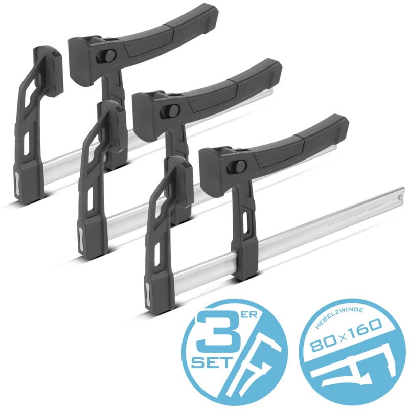 foto del prodotto 3 x morsetto a leva 80x160 mm morsetto a pinza 100 kg forza di compressione morsetto a sgancio rapido stahlwerk