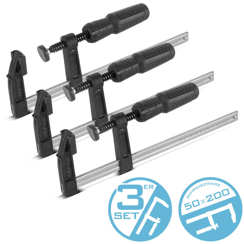 foto del prodotto 3 x morsetto a vite 50x200 mm morsetto stabile f clamp stahlwerk