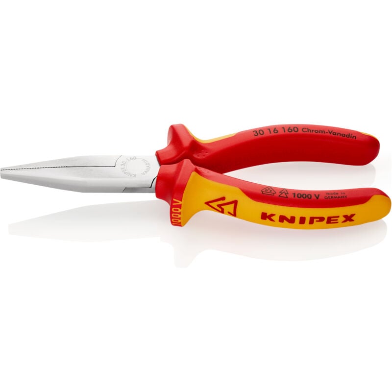 foto del prodotto 30 16 160 vde pinza a becchi lunghi dritti acciaio al cromo vanadio 160 mm knipex