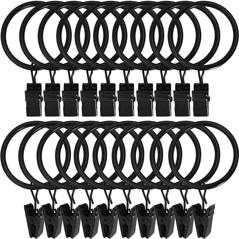 foto del prodotto 30 anelli per tende, con clip in metallo, resistenti, antiruggine, per asta per tende lablanc