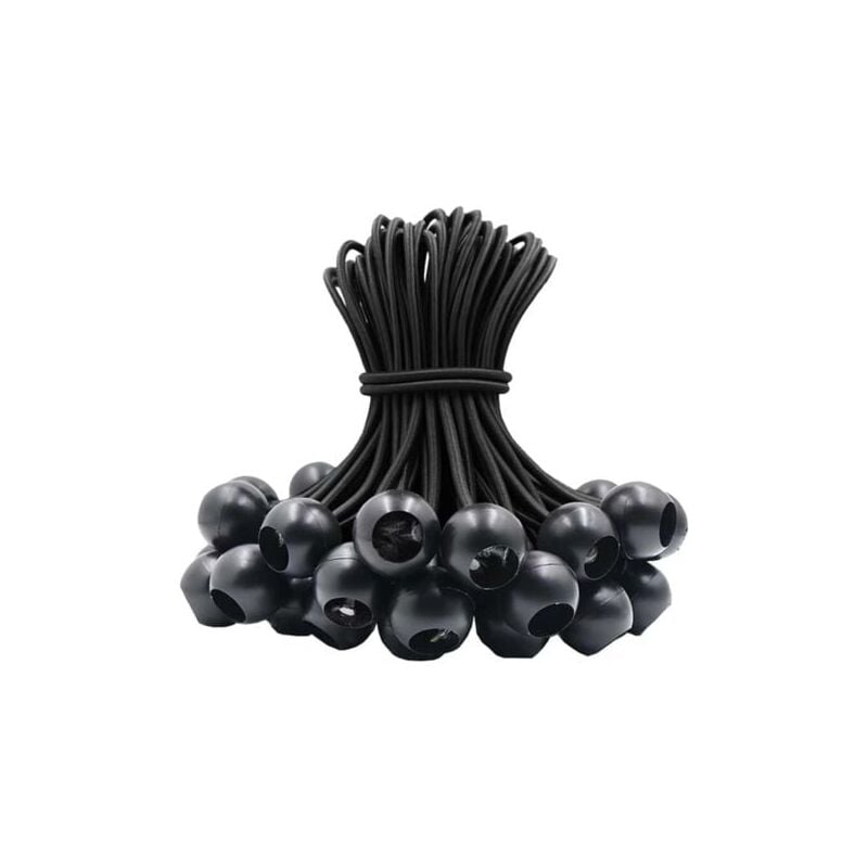 foto del prodotto 30 corde elastiche in gomma con sfera elastica per tende, striscioni, bandiere, campeggio e padiglioni nere 