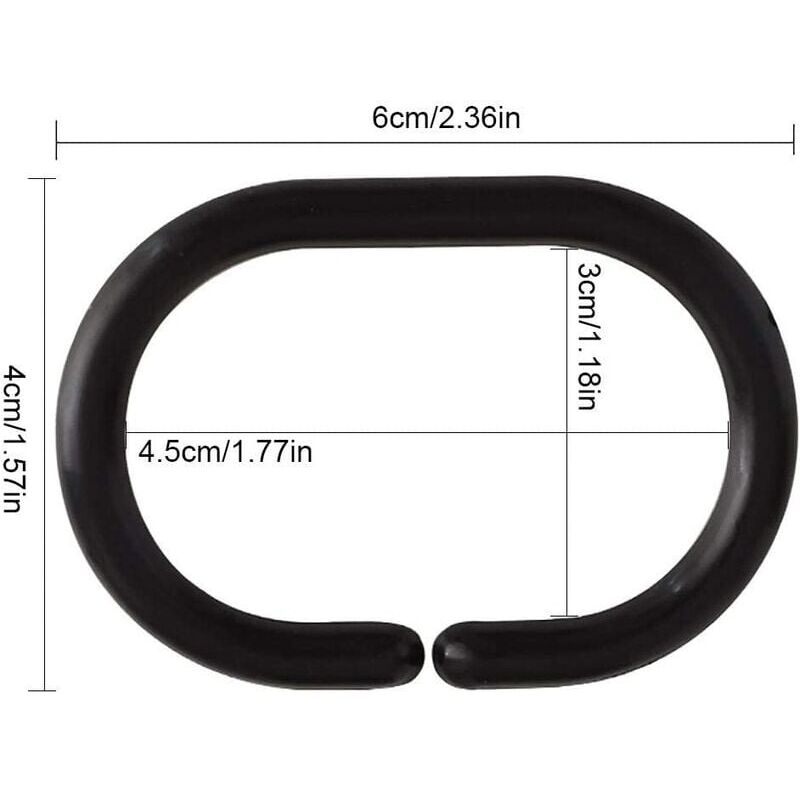 foto del prodotto 30 ganci per tende da doccia neri, anelli per ganci per tende da doccia in plastica, ganci per doccia tipo c glide per asta per tende da doccia per
