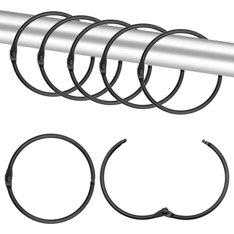 foto del prodotto 30 pezzi anelli per tende aperti neri, anelli per tende da doccia da 50 mm, anelli per tende da doccia in metallo adatti per tende da porta