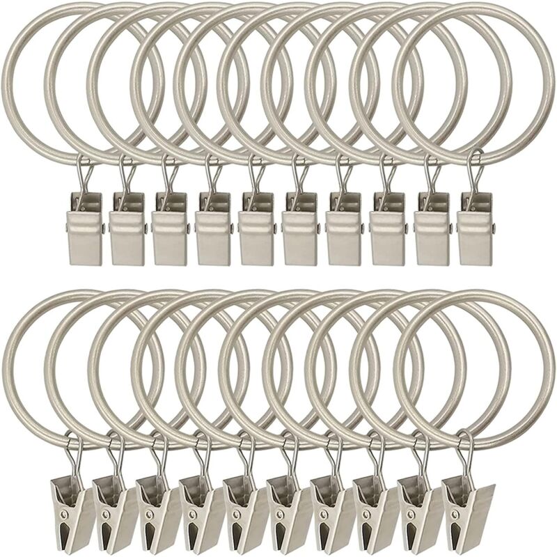 foto del prodotto 30 pezzi anelli per tende, clip per tende in metallo anelli per tende con clip, clip per tende resistenti anelli per tende antiruggine per aste per