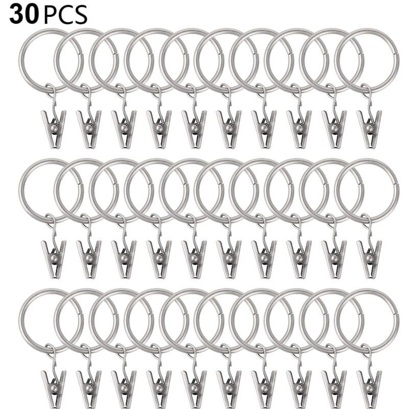 foto del prodotto 30 pezzi anelli per tende con clip, robuste clip per tende, ganci su staffa per asta di tensione, occhielli in metallo con diametro interno, ganci