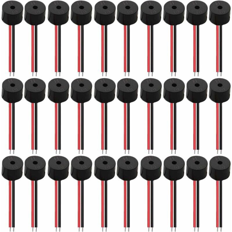 foto del prodotto 30 pezzi cicalino elettronico dc 3v 5v 6v 9v 12v 85db cicalino di allarme acustico elettronico sistema di allarme sirena 12v, con cavo cicalino di