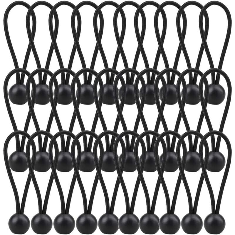 foto del prodotto 30 pezzi di corde elastiche con palline , adatte per tende, striscioni e teloni nere