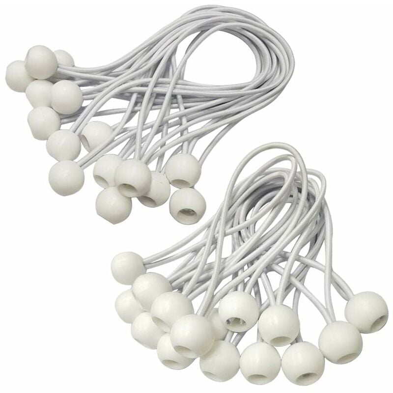 foto del prodotto 30 pezzi di corde elastiche, corde elastiche per teloni, gazebo, tende, tende, supporto per teloni bianco 150 mm 