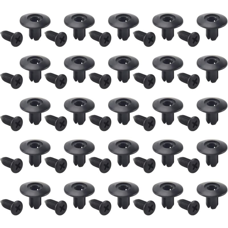 foto del prodotto 30 pezzi di rivetti a pressione in plastica per paraurti, parafango, porta, clip, foro 8 mm, neri sollbry