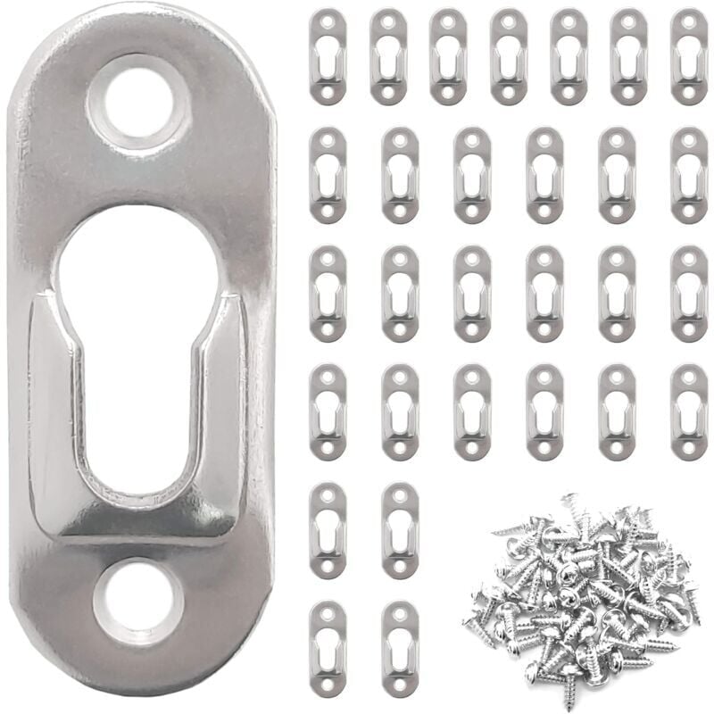 foto del prodotto 30 pezzi ganci a buco della serratura in metallo 42 mm x 16 mm con 60 viti ganci a buco della serratura per appendere specchi e cornici per foto di