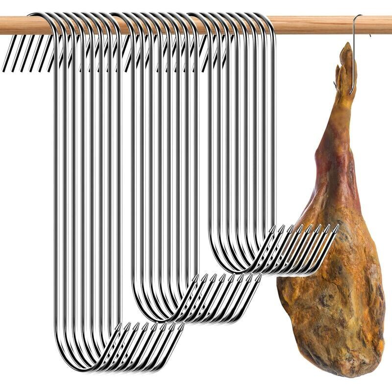 foto del prodotto 30 pezzi gancio da macellaio gancio appeso argento ganci in acciaio inox per pesce e carne barbecue capacit di carico 8 10 kg 18 cm 15 cm 13 cm 
