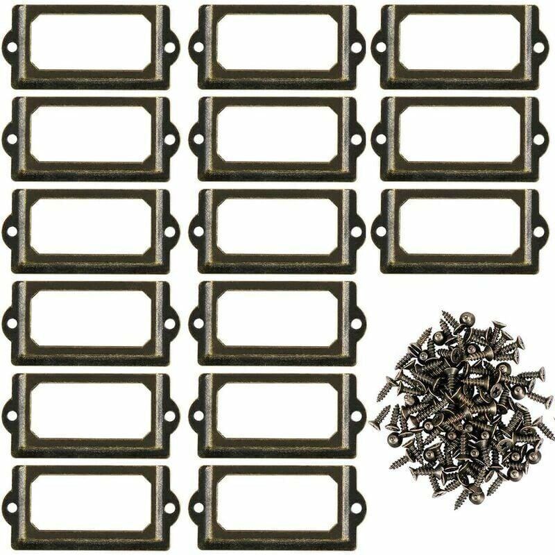 foto del prodotto 30 pezzi porta etichette in metallo per mobili, cassetti, armadi, targhette con viti per scrivania, libreria, mensola, bronzo m 70 x 33 mm
