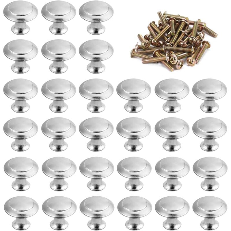 foto del prodotto 30 pomelli per porte rotondi da 30 mm, maniglia da cucina in acciaio inossidabile, decorazione con viti argentate
