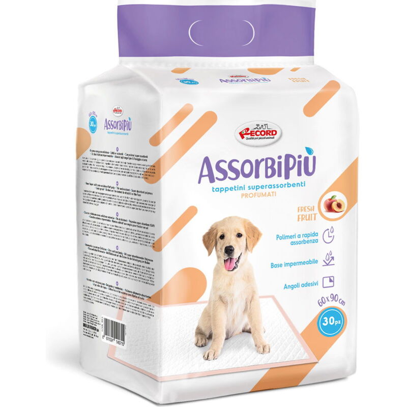 foto del prodotto 30 tappetini assorbipiù fresh fruits profumo di frutta con angoli adesivi 60x90 cm per cani