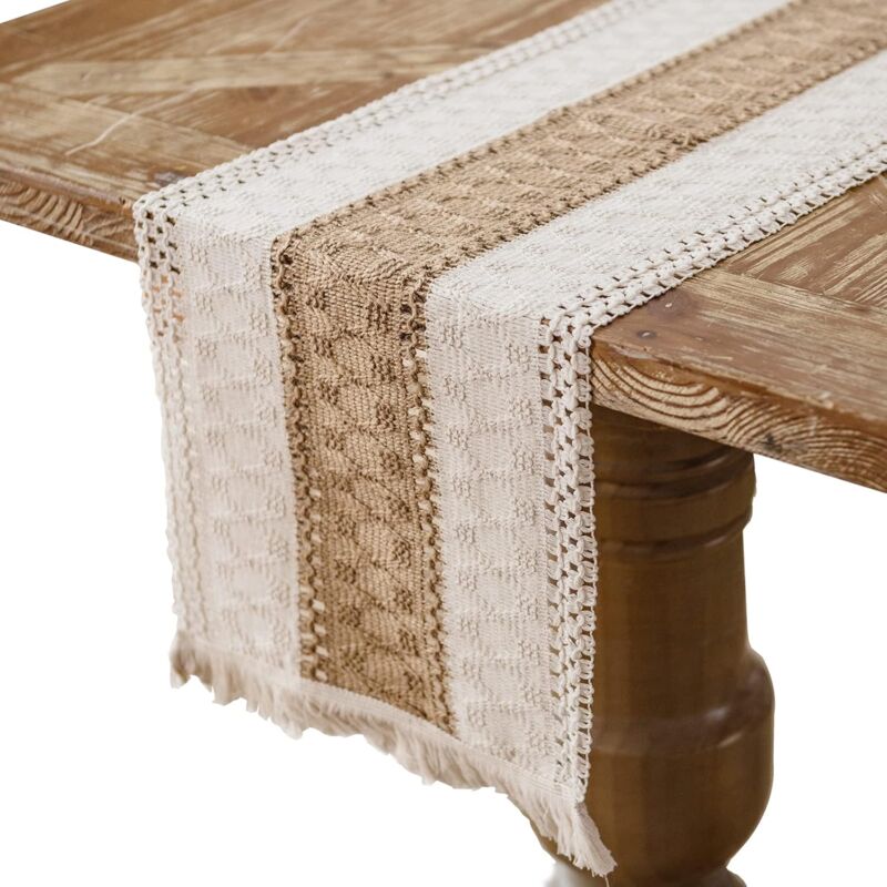 foto del prodotto 30 x 160 cm runner da tavolo in cotone e lino con frange runner da tavolo in tela di iuta con frange per decorare i tavoli della sala da pranzo feste